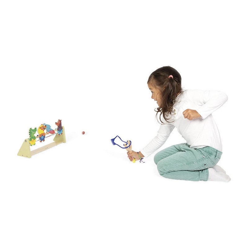 Gioco per bambini tiro al bersaglio con fionda in legno, con 4 animali e 2 palline, perfetto dai 5 anni in su